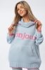 Luźny sweter damski typu bluza z kapturem Bonjour bay blue-1